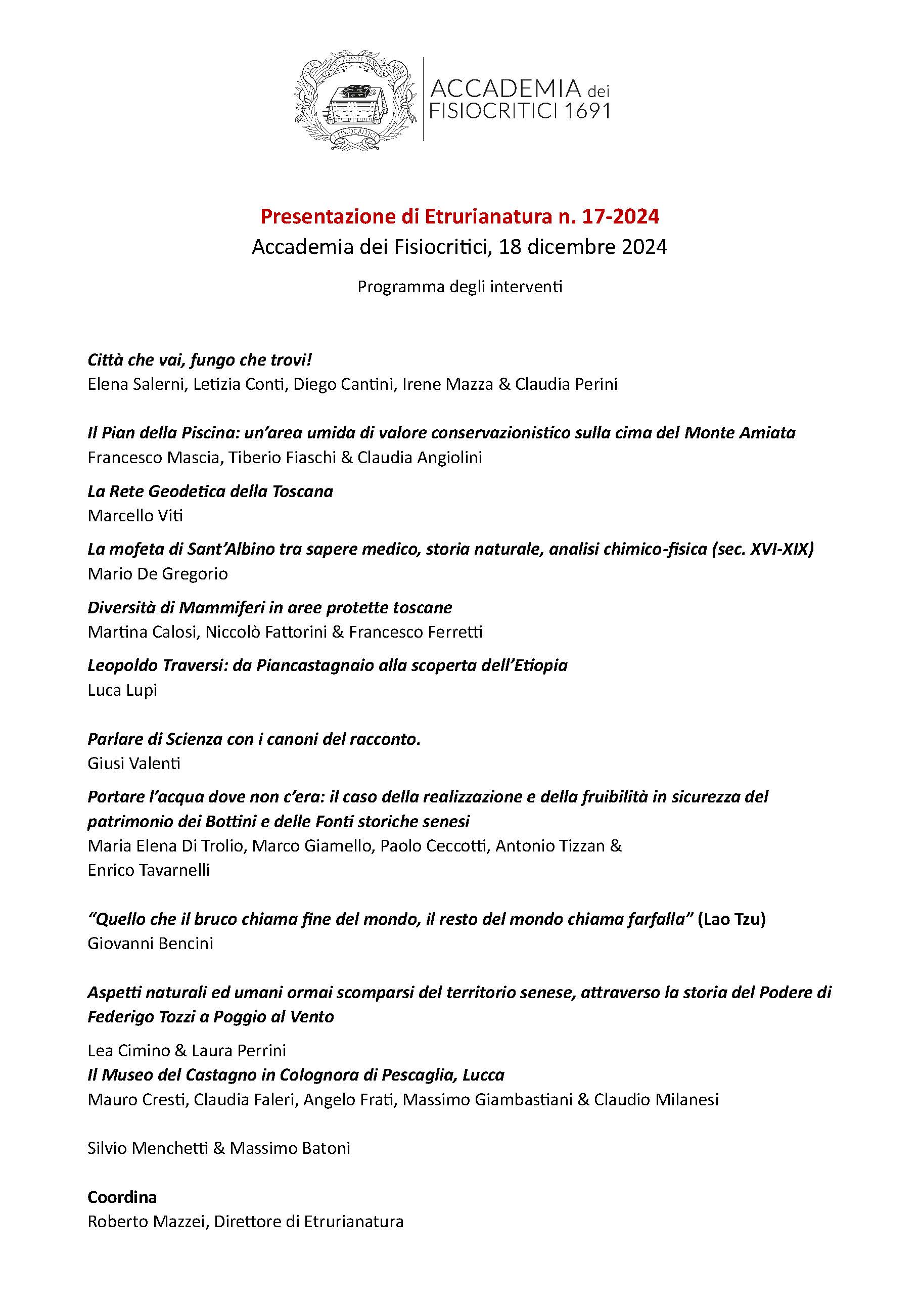 Programma interventi presentazione Etrurianatura n. 17 2024